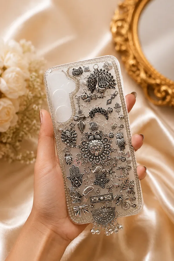 Gold_Embellished_Decorative_Phone_Case_With_Hanging_Charm