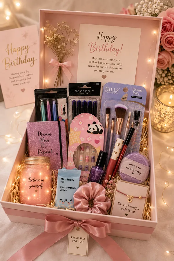Pink_Birthday_Gift_Hamper_With_Beauty_Stationery_And_Accessories