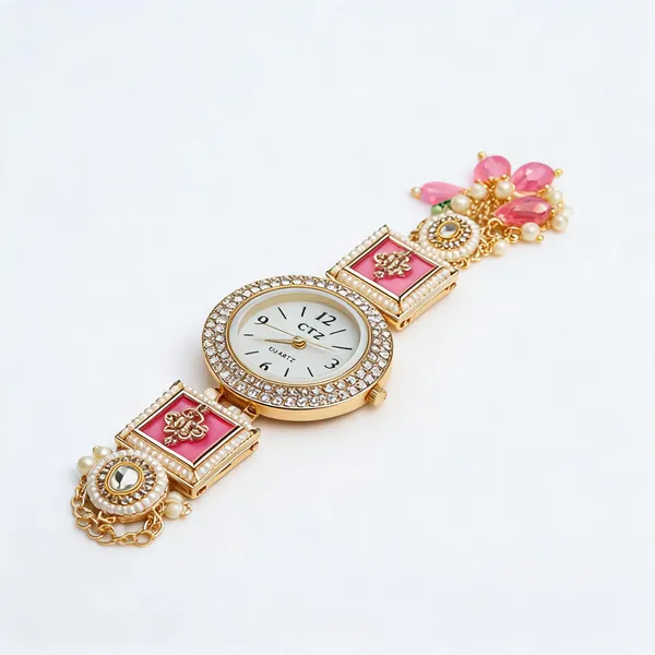 Gold_Tone_Pink_Embellished_Bracelet_Watch_for_Women