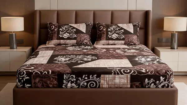 Multicolour_Cotton_Floral_And_Swirl_Print_Double_Size_Bedsheet_With_Pillow_Covers
