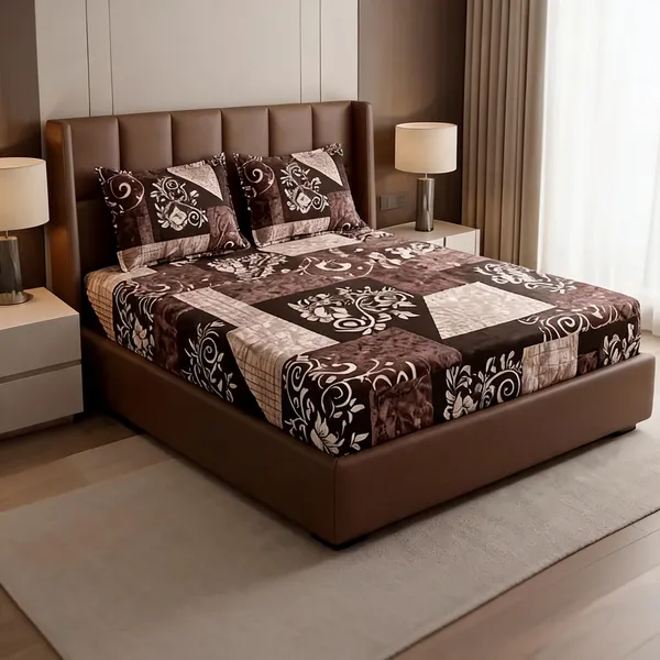 Multicolour_Cotton_Floral_And_Swirl_Print_Double_Size_Bedsheet_With_Pillow_Covers