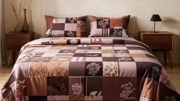 Multicolour_Cotton_Geometric_Patchwork_Double_Size_Bedsheet_With_Pillow_Covers