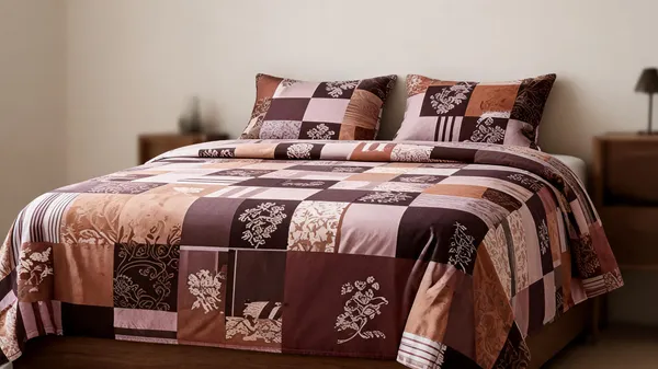 Multicolour_Cotton_Geometric_Patchwork_Double_Size_Bedsheet_With_Pillow_Covers