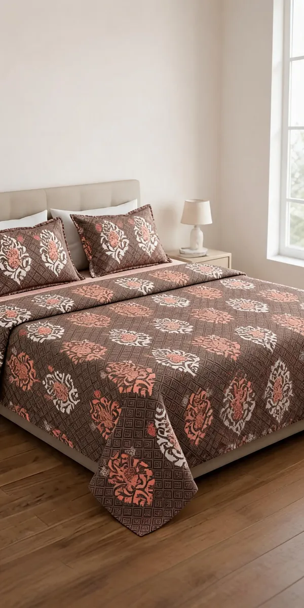 Multicolour_Cotton_Floral_Double_Size_Bedsheet_With_Pillow_Covers