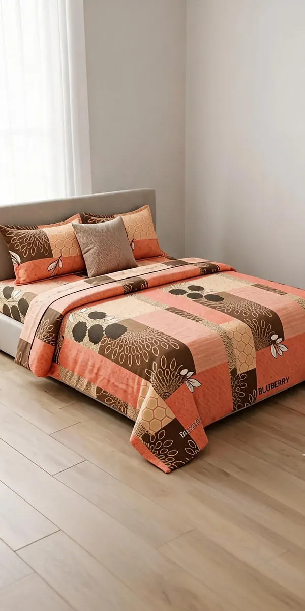 Peach_Cotton_Floral_Patchwork_Double_Size_Bedsheet_With_Pillow_Covers