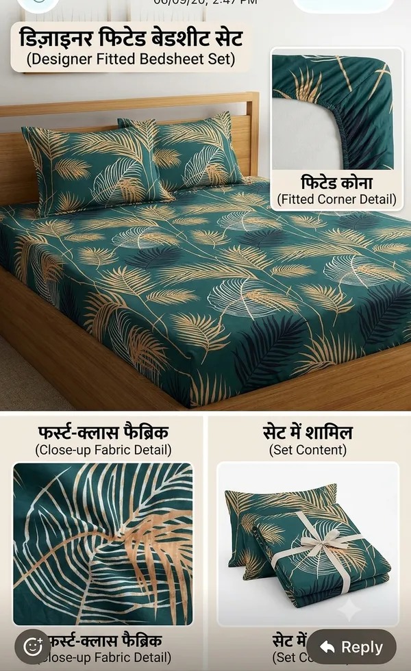 Green_Cotton_Floral_Double_Size_Fitted_Bedsheet_With_Pillow_Covers