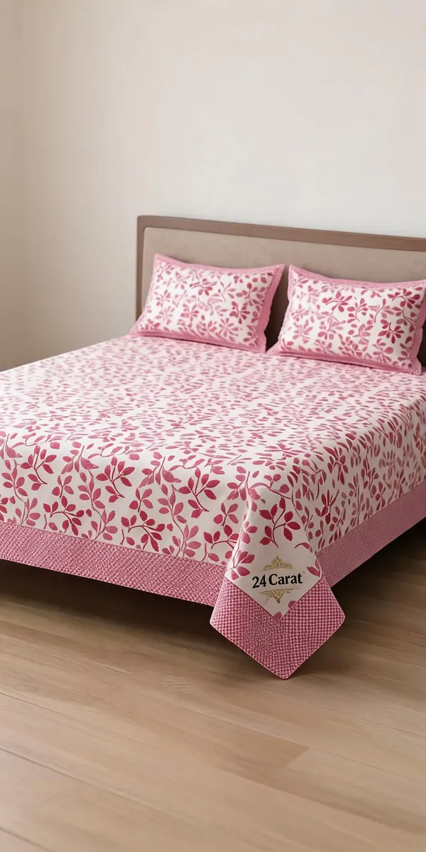 Pink_Cotton_Floral_Print_Double_Size_Bedsheet_With_Pillow_Covers