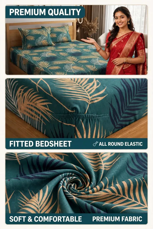 Premium_Cream_Floral_Printed_Fitted_Bedsheet
