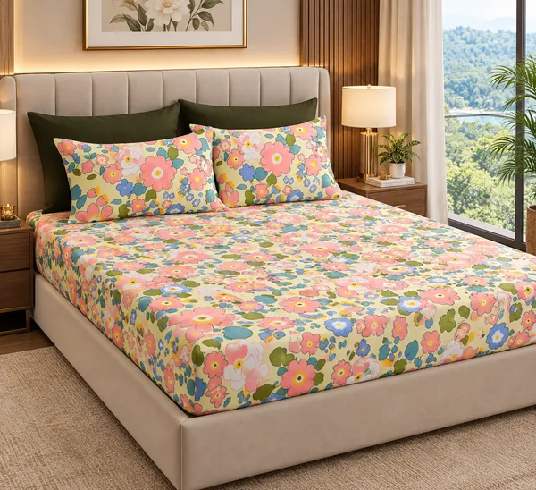 Premium_Multicolor_Floral_Printed_Bedsheet-(Fitted)