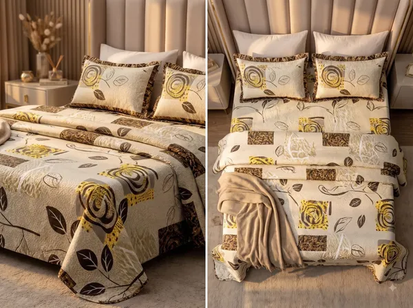 Multicolour_Cotton_Leaf__Floral_And_Geometric_Print_Double_Size_Bedsheet_With_Pillow_Covers