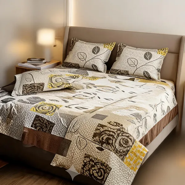 Multicolour_Cotton_Leaf__Floral_And_Geometric_Print_Double_Size_Bedsheet_With_Pillow_Covers