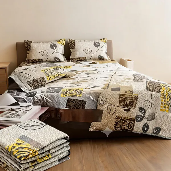 Multicolour_Cotton_Leaf__Floral_And_Geometric_Print_Double_Size_Bedsheet_With_Pillow_Covers