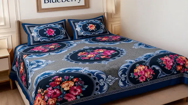 Blue_Cotton_Floral_Double_Size_Bedsheet_With_Pillow_Covers