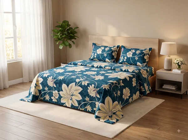 Multicolour_Cotton_Floral_Double_Size_Bedsheet_With_Pillow_Covers