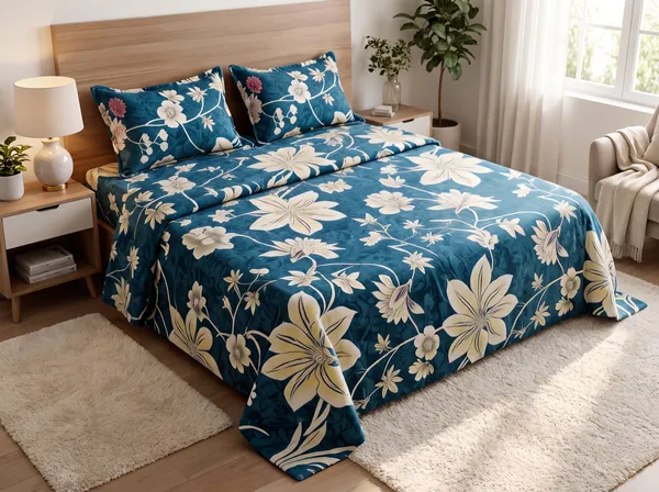 Multicolour_Cotton_Floral_Double_Size_Bedsheet_With_Pillow_Covers