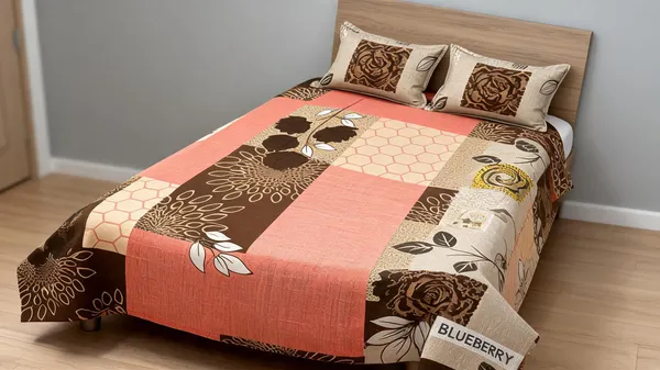 Multicolour_Cotton_Floral_Patchwork_Double_Size_Bedsheet_With_Pillow_Covers