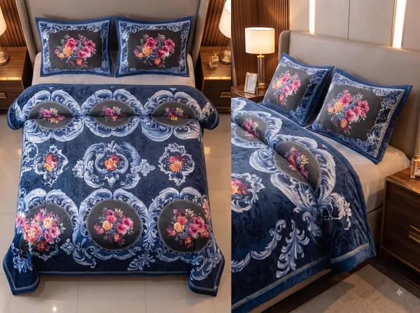 Blue_Cotton_Floral_Double_Size_Bedsheet_With_Pillow_Covers