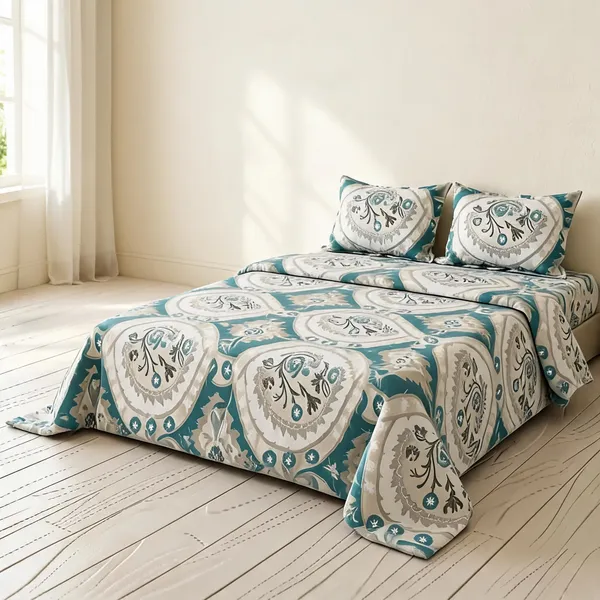 Multicolour_Cotton_Paisley_Floral_Print_Double_Size_Bedsheet_With_Pillow_Covers