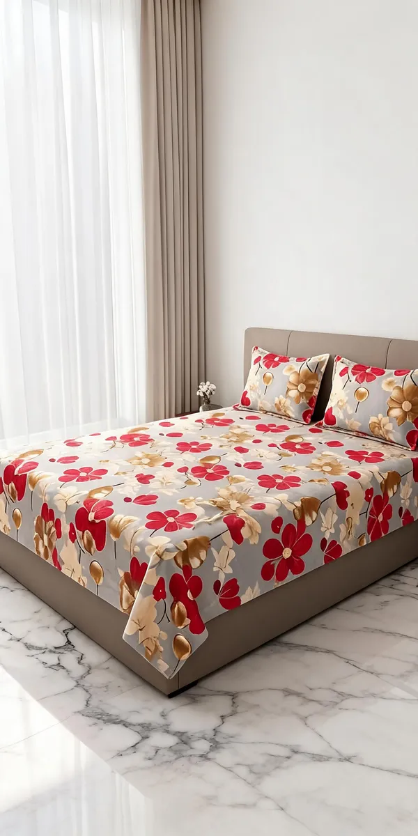 Multicolour_Cotton_Floral_Print_Double_Size_Bedsheet_With_Pillow_Covers