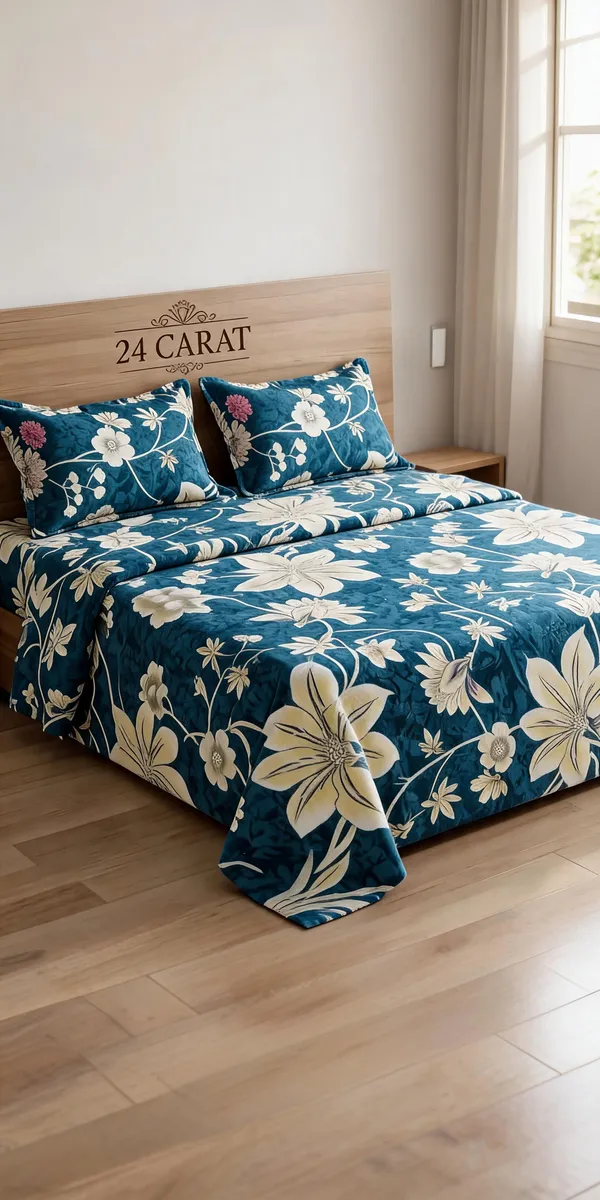 Multicolour_Cotton_Floral_Double_Size_Bedsheet_With_Pillow_Covers