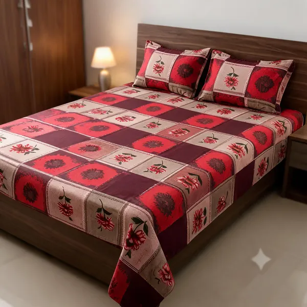 Multicolour_Cotton_Floral_Patchwork_Double_Size_Bedsheet_With_Pillow_Covers