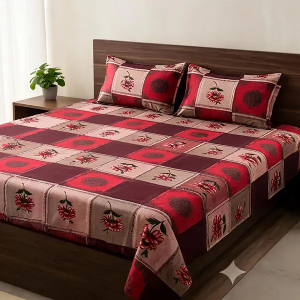 Multicolour_Cotton_Floral_Patchwork_Double_Size_Bedsheet_With_Pillow_Covers