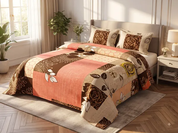 Multicolour_Cotton_Floral_Patchwork_Double_Size_Bedsheet_With_Pillow_Covers