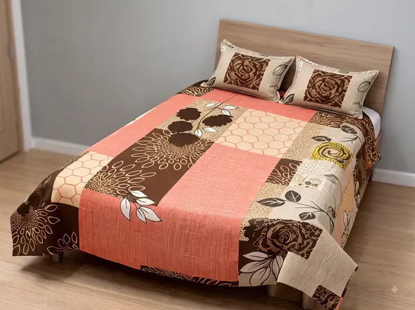 Multicolour_Cotton_Floral_Patchwork_Double_Size_Bedsheet_With_Pillow_Covers