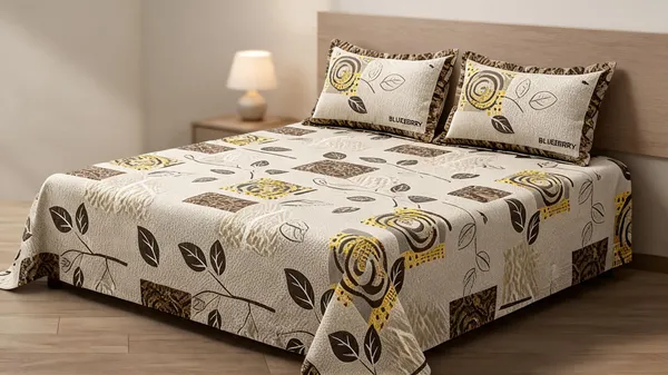 Multicolour_Cotton_Leaf__Floral_And_Geometric_Print_Double_Size_Bedsheet_With_Pillow_Covers