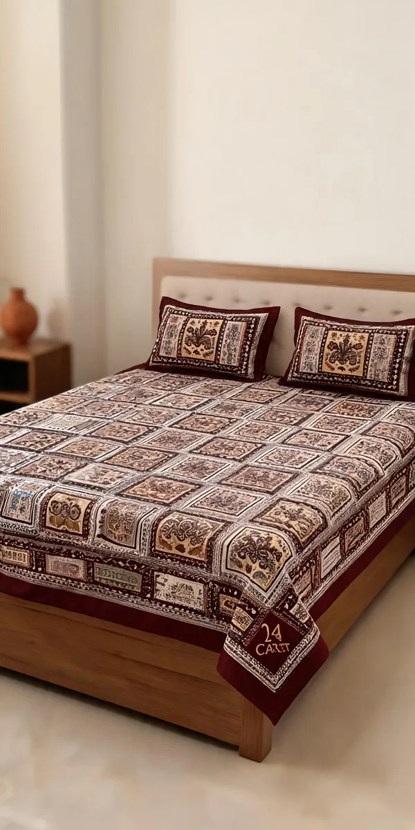 Multicolour_Cotton_Geometric_Floral_Double_Size_Bedsheet_With_Pillow_Covers