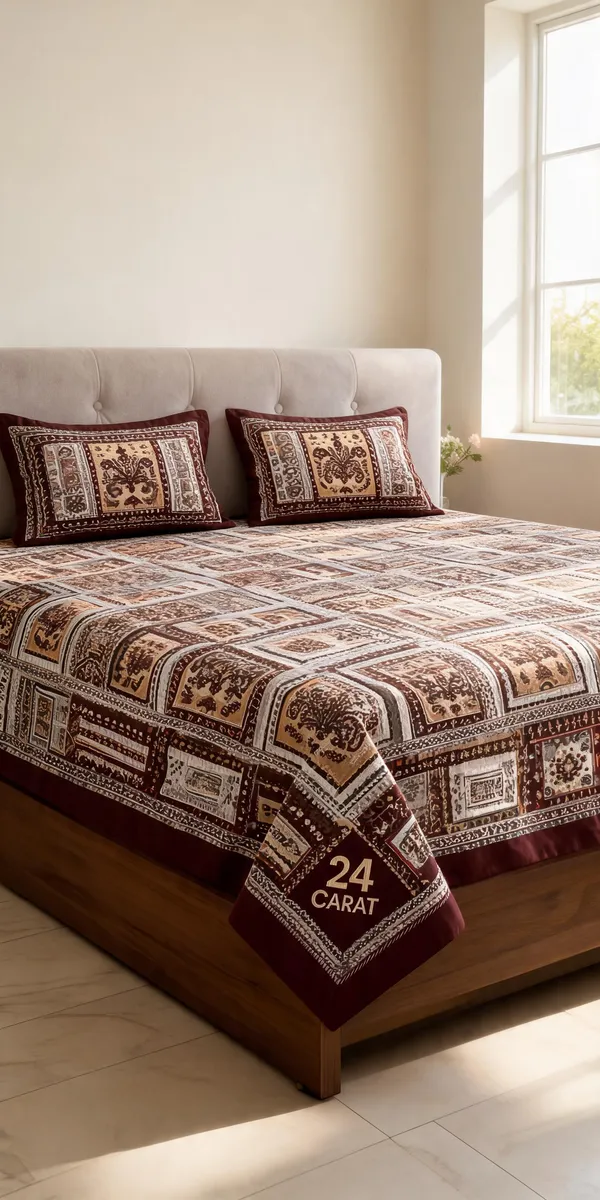 Multicolour_Cotton_Geometric_Floral_Double_Size_Bedsheet_With_Pillow_Covers