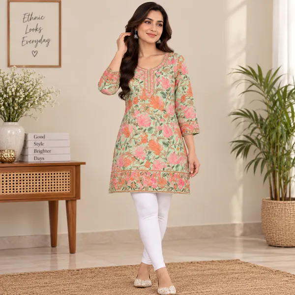 Green_Georgette_Short_Kurta_For_Women