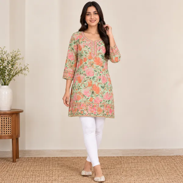 Green_Georgette_Short_Kurta_For_Women