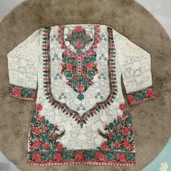 White_&_Red_Georgette_Short_Kurti_For_Women
