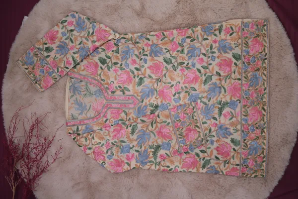 Beige_&_Pink_Georgette_Short_Kurta_For_Women