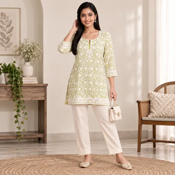 Green_Georgette_Short_Kurti_For_Women