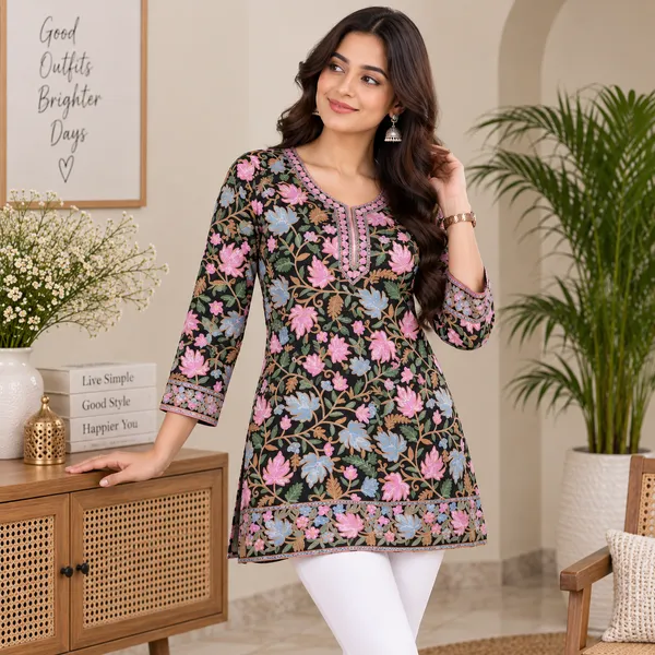Black_Georgette_Short_Kurta_For_Women