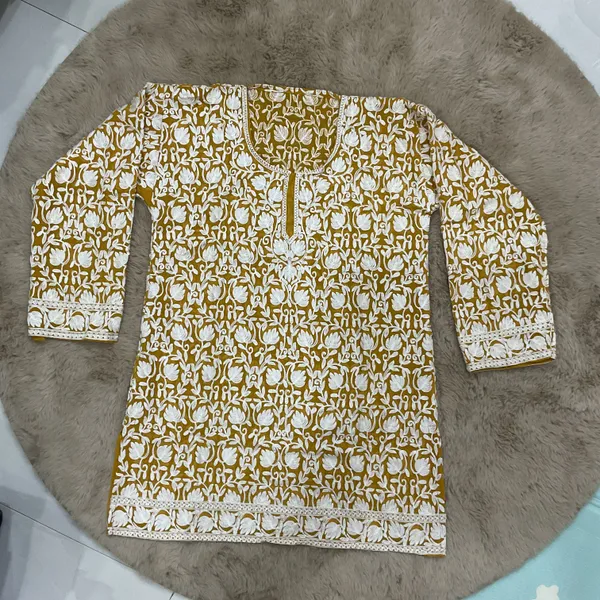 Yellow_Georgette_Short_Kurti_For_Women