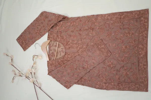 Brown_Georgette_Long_Sleeve_Kurta_For_Women