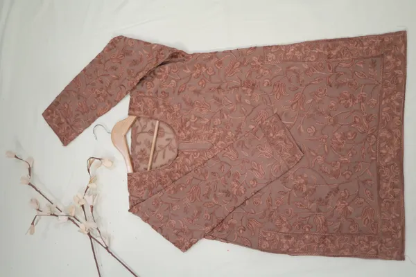 Brown_Georgette_Long_Sleeve_Kurta_For_Women