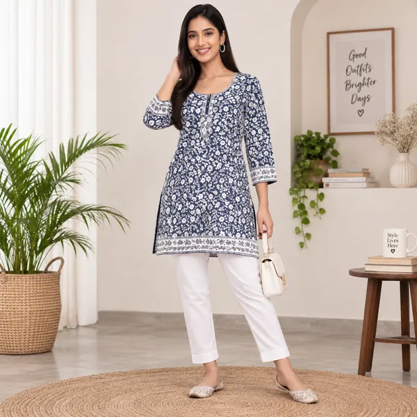 Blue_Georgette_Short_Kurti_For_Women