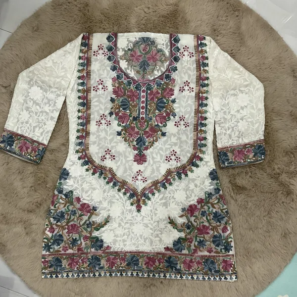White_&_Purple_Georgette_Short_Kurti_For_Women