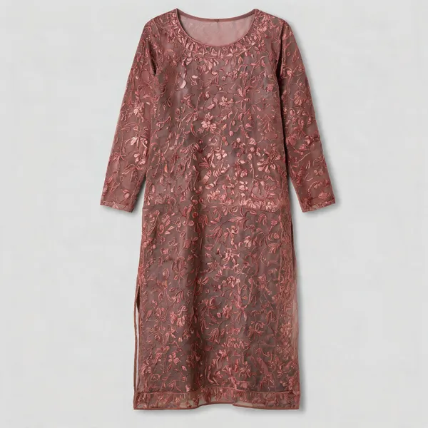 Brown_Georgette_Long_Sleeve_Kurta_For_Women
