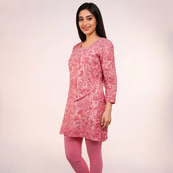Pink_Georgette_Short_Kurta_For_Women