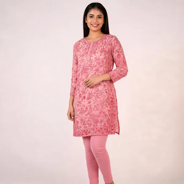 Pink_Georgette_Short_Kurta_For_Women