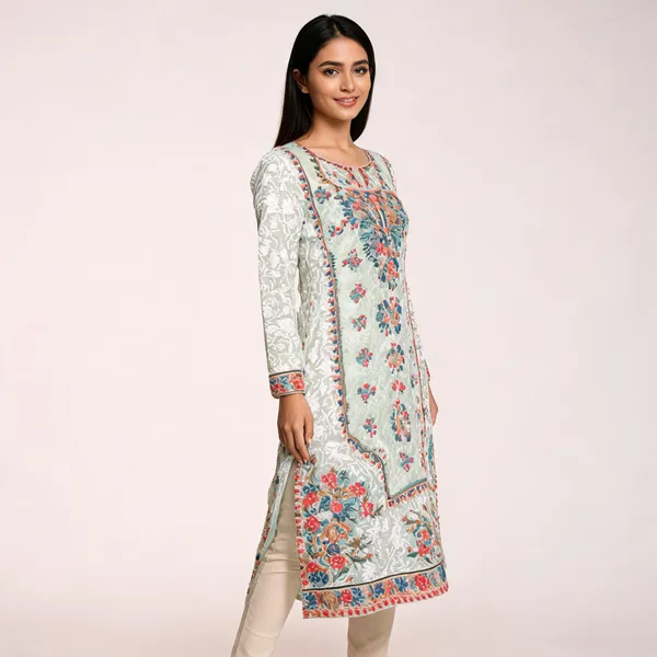 Cream_Georgette_Long_Kurta_For_Women