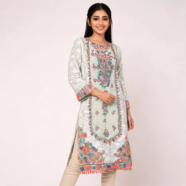 Cream_Georgette_Long_Kurta_For_Women