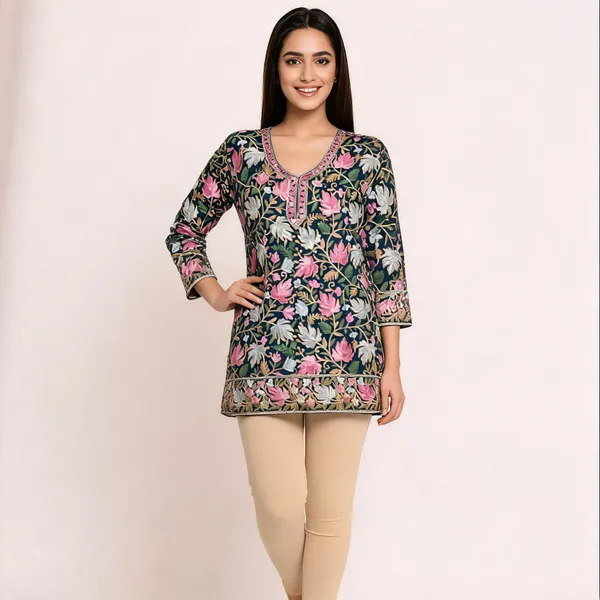 Black_&_Blue_Georgette_Short_Kurti_For_Women