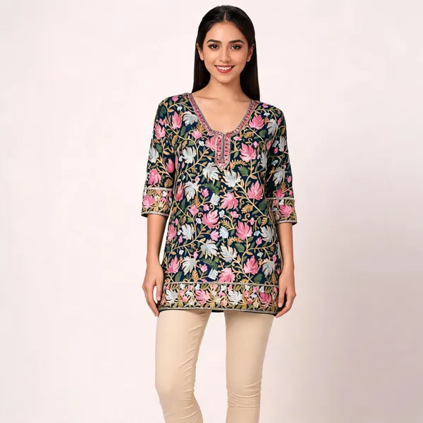 Black_&_Blue_Georgette_Short_Kurti_For_Women