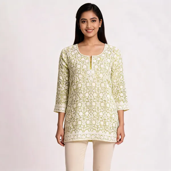 Green_Georgette_Short_Kurti_For_Women